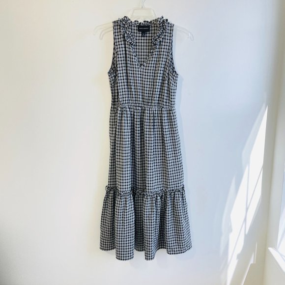 Donna Morgan Midi Dress Size 10 Tiered Dress Plaid Black White Sleeveless New - Picture 2 of 13